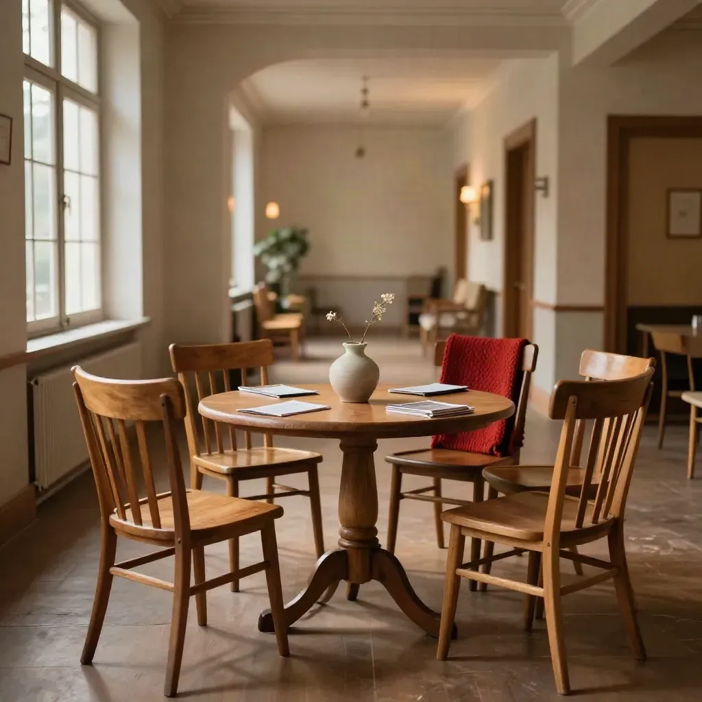 Empty community room with chairs around a small table, ready for a support group